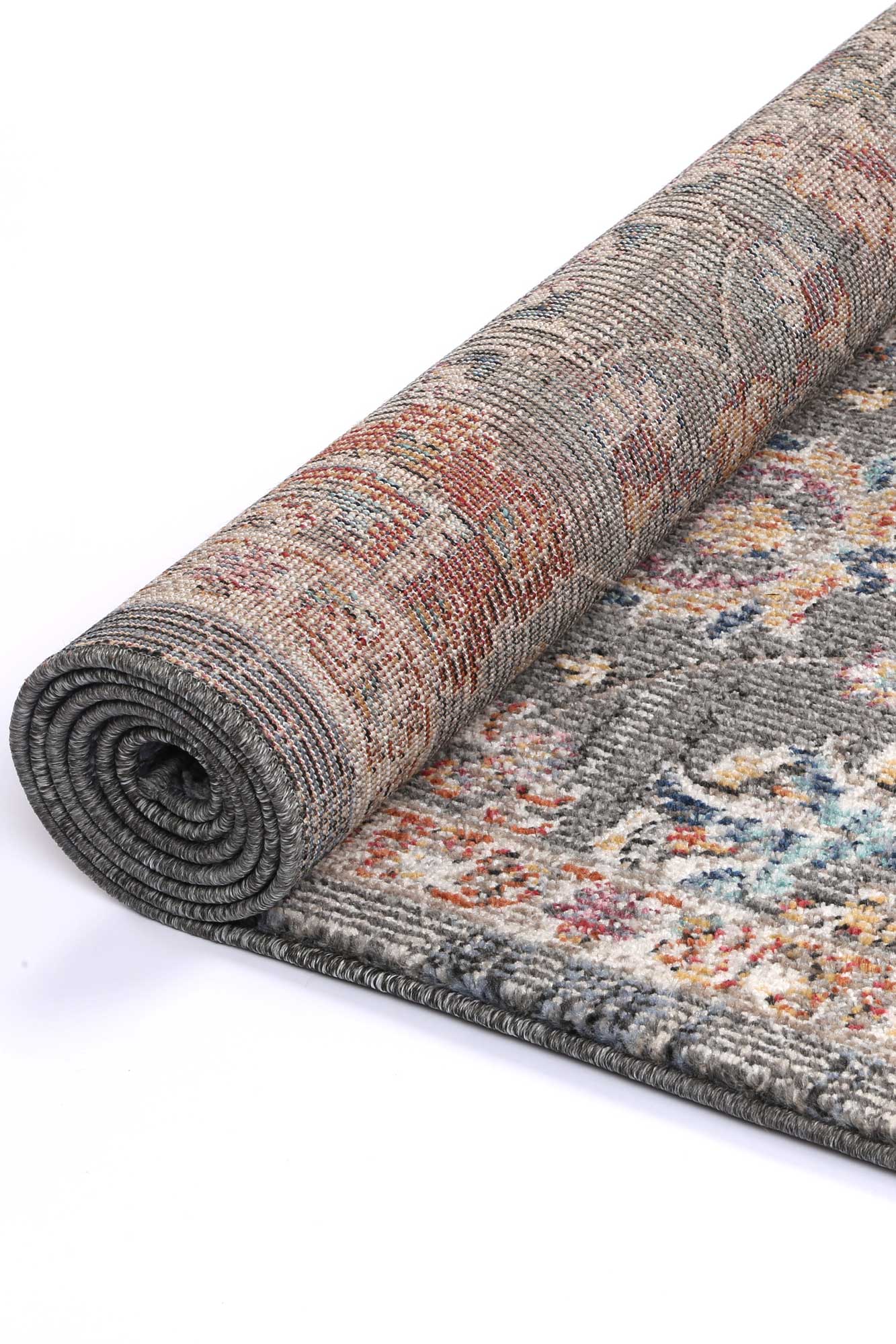 Ezra Vintage-Style Grey Floral Polypropylene Rug in Multiple Sizes