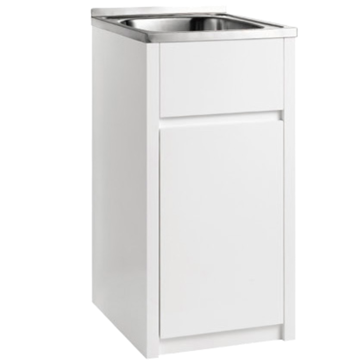 Exclusive Offer! 35L Stainless Laundry Tub with PVC Cabinet in Matte White/Black (454x555x890mm)