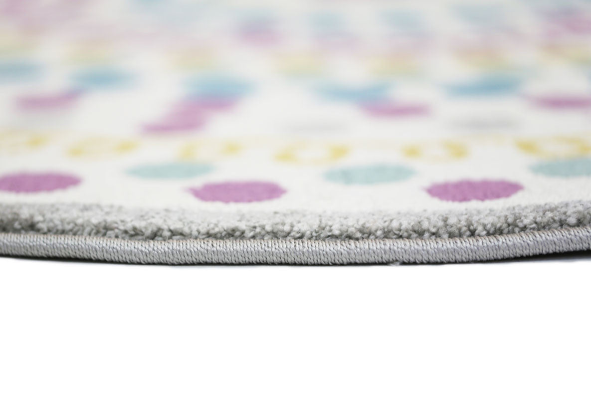 Piccolo Kids Rug in Multi - Colour and Pink Polka Dot Love Heart Design