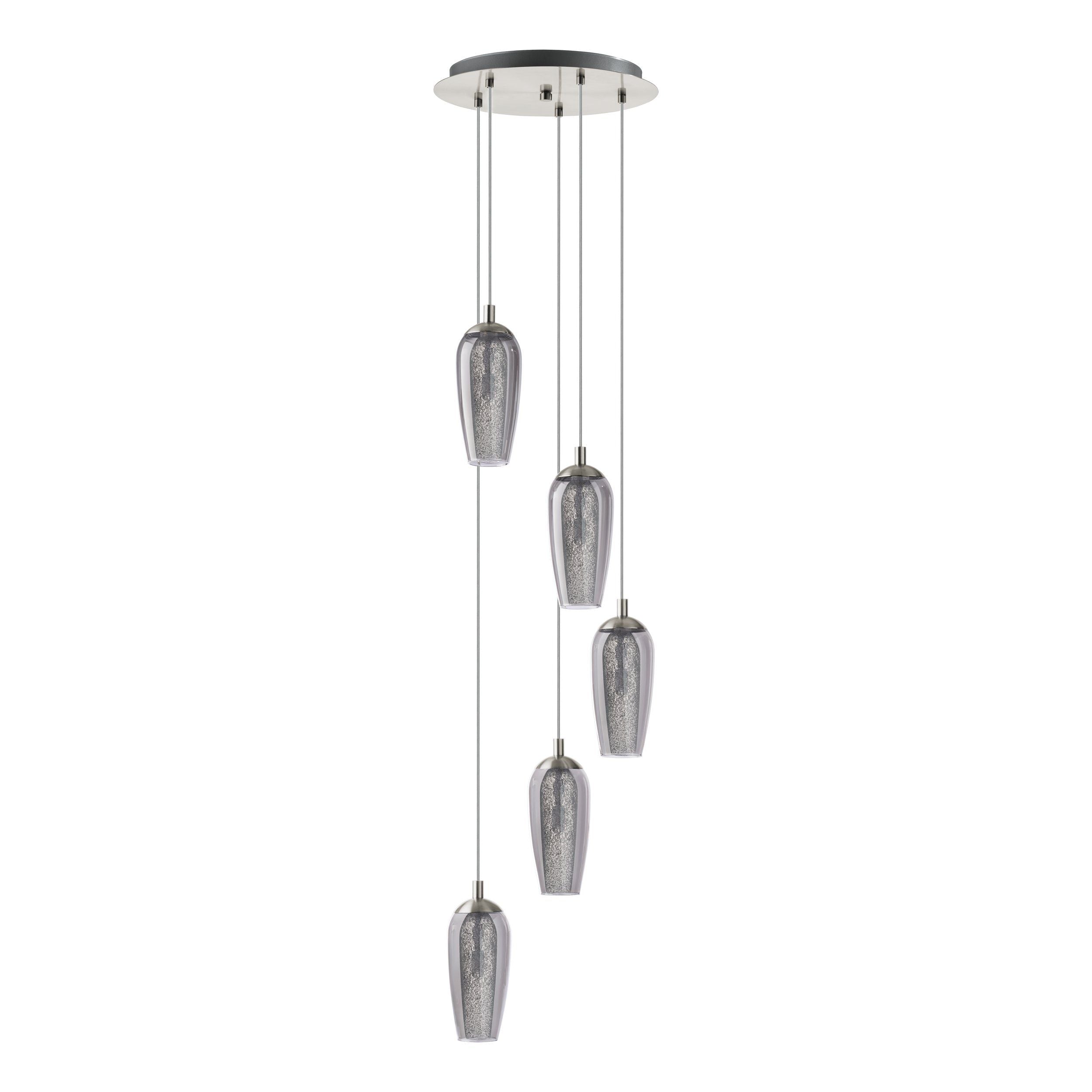 FARSALA Black-Transparent Smoked Glass Pendant Light with Satin Nickel Metalware