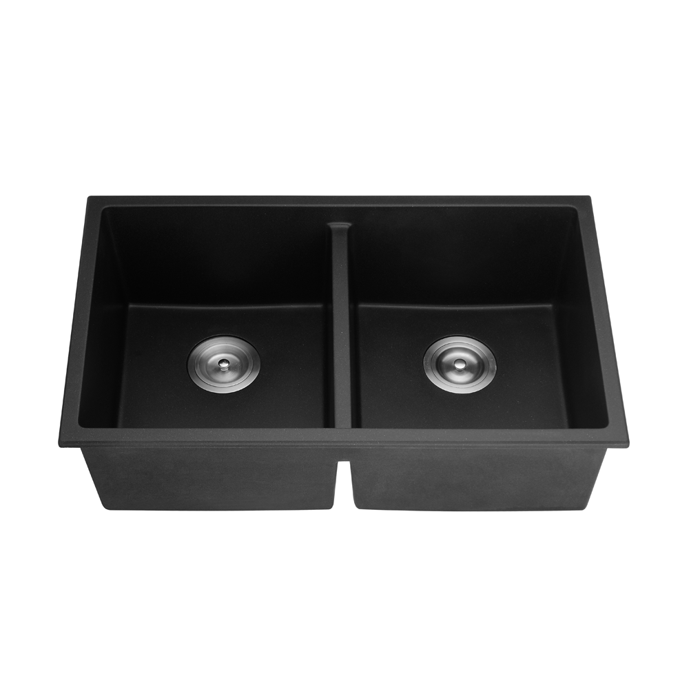 Hot Sale! Matte Black Quartz Undermount Double Bowl Kitchen Sink, 762x457x228mm