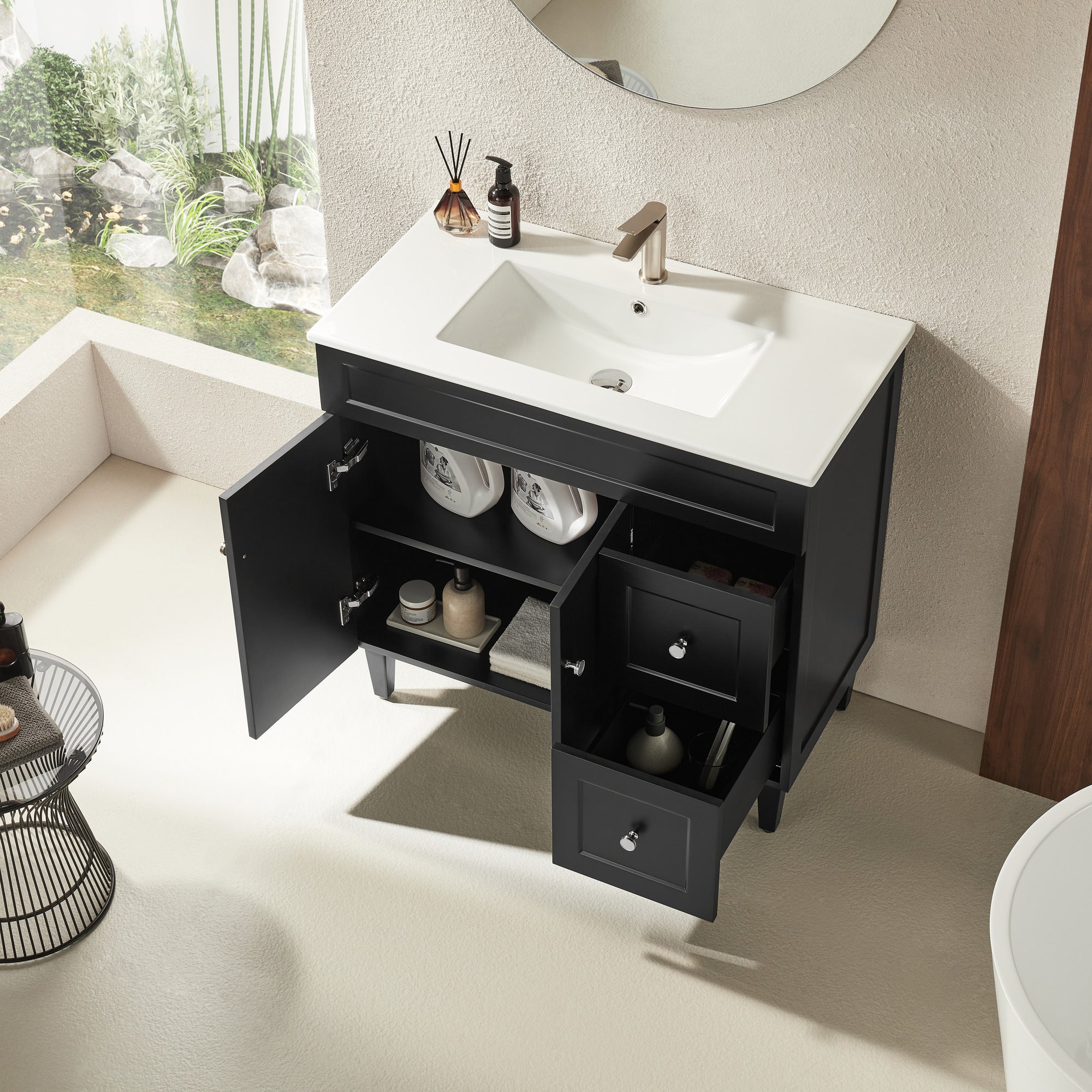 Hot Deal! 900mm Matte Black Harrington Freestanding PVC Vanity