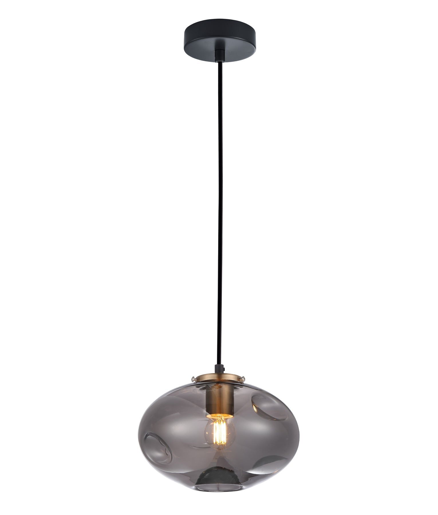 Elegant Oval Interior Glass Pendant Light with Dimpled Smoked Mirror Effect