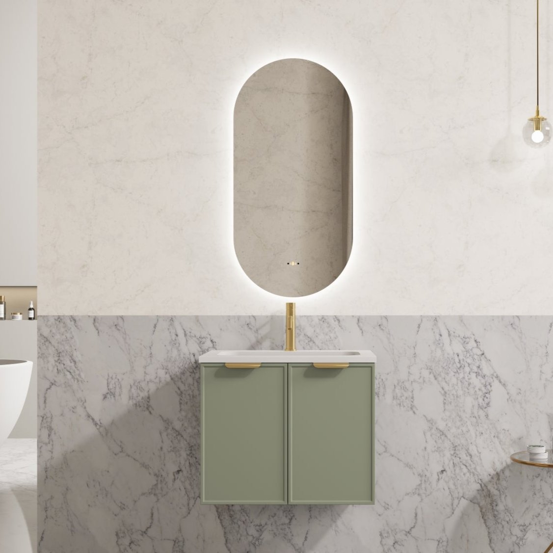600mm Olive Green Miami Wall-Hung PVC Cabinet - Modern Sale!