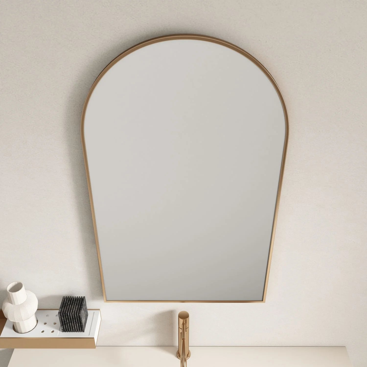 Hot Sale! 900x600mm Brushed Gold Aluminum Framed Arch Mirror