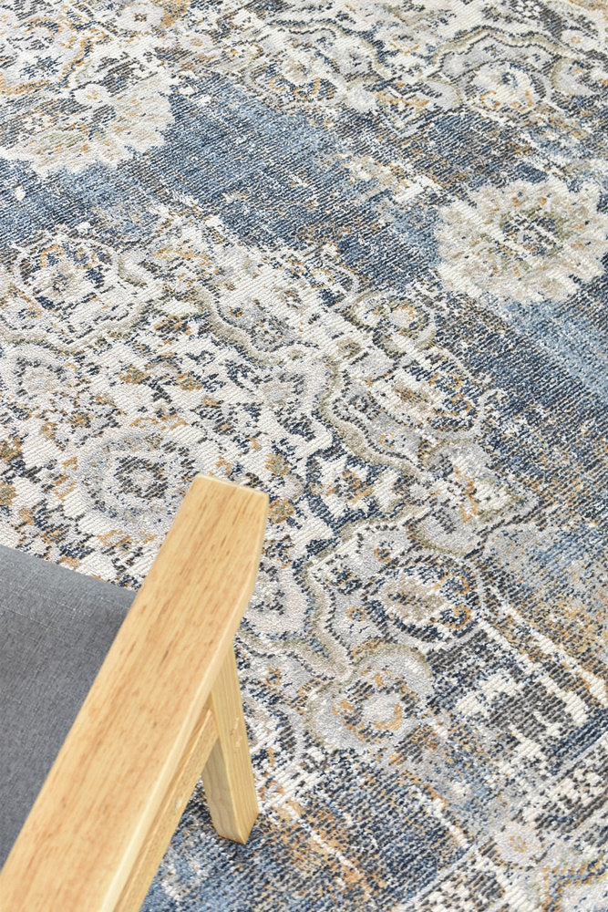 Trendy and Elegant Medina Dark Blue Machine - Made Polypropylene Rug 0318A
