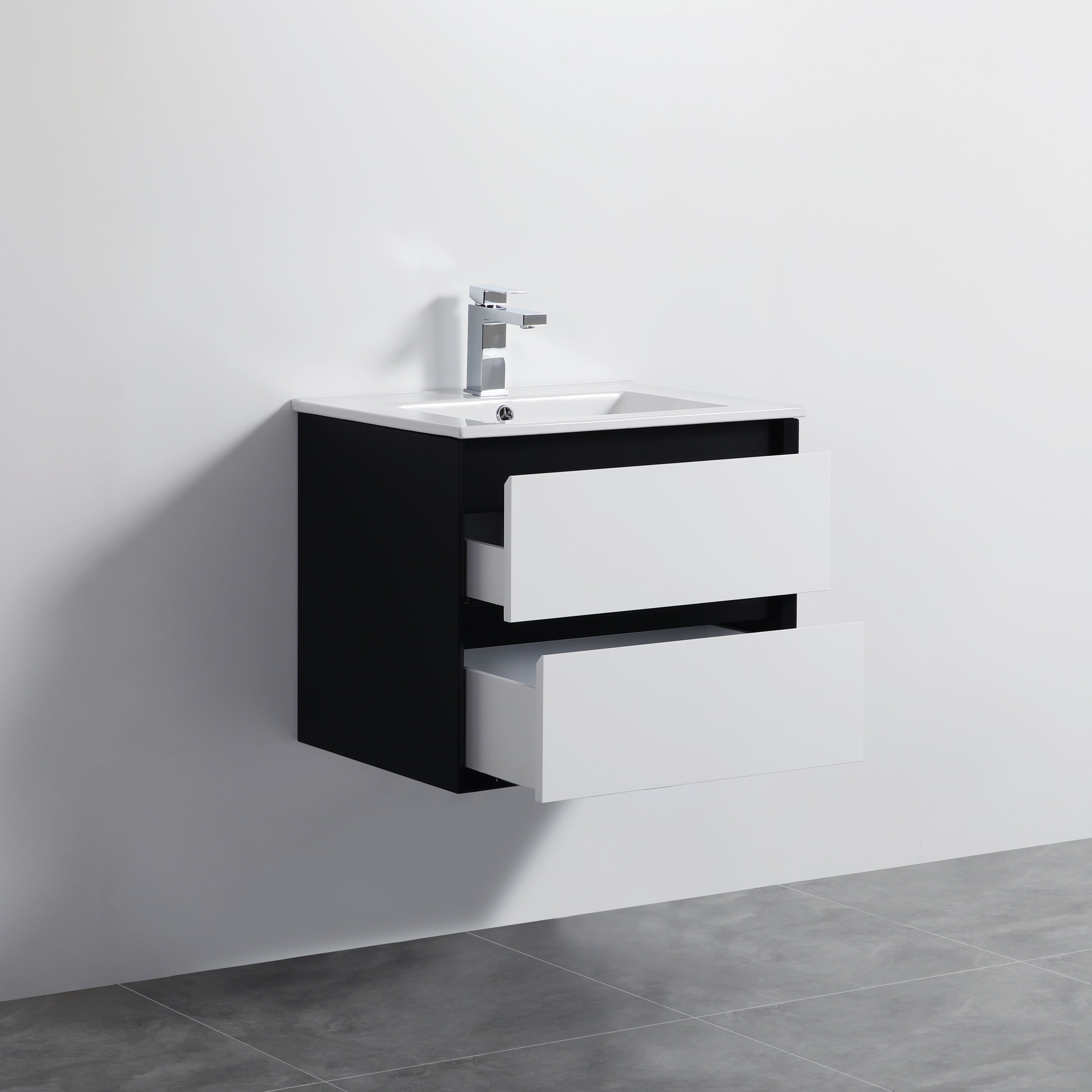 Hot Deal! Petra 600mm PVC Wall-Hung Vanity in Black & White