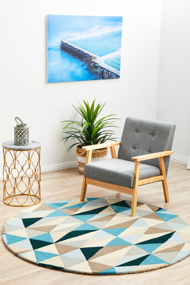 Exclusive Turquoise Round Pure Wool Rug from Matrix Collection - 901