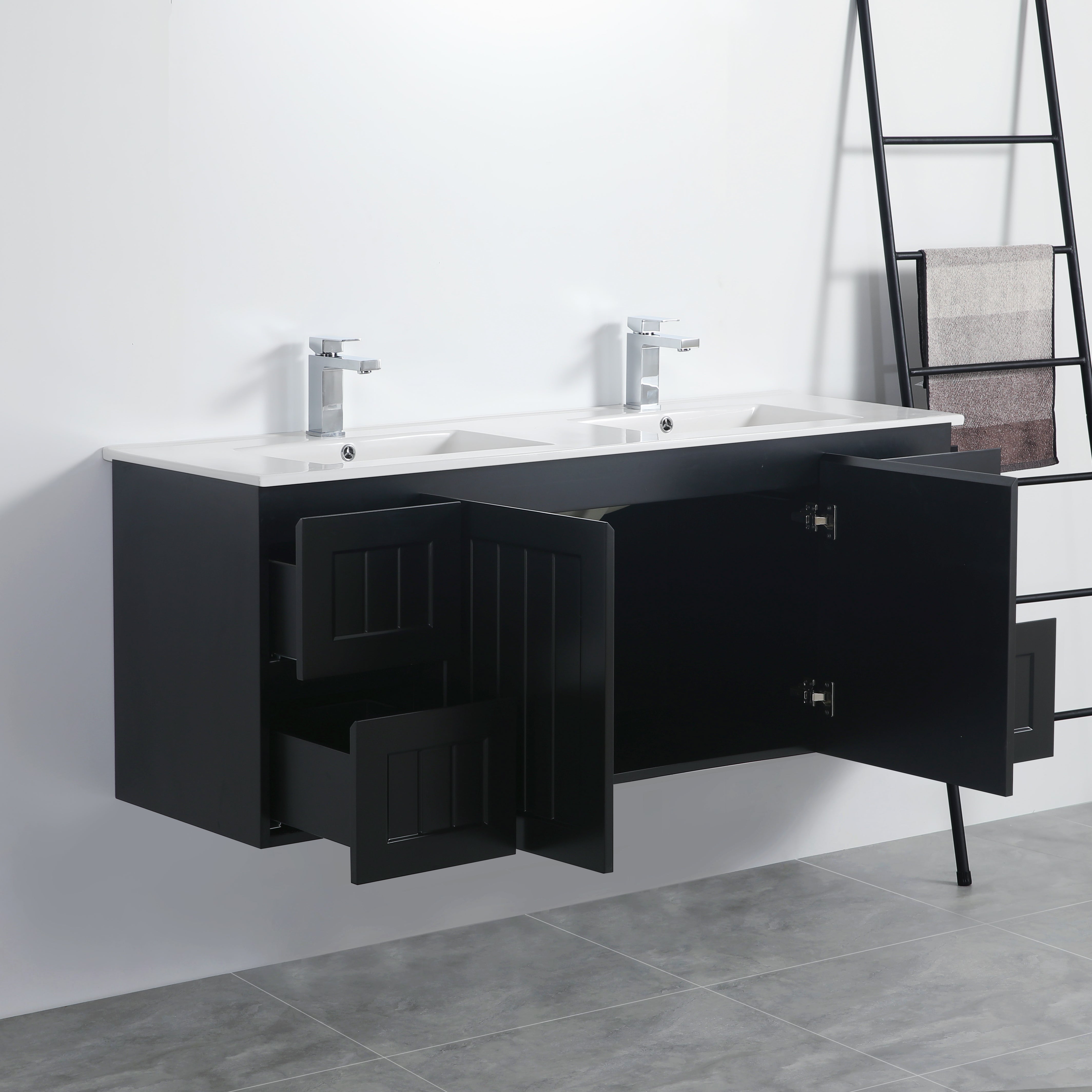 Matte Black ACACIA Shaker PVC Wall-Hung Vanity 1500mm (Single or Double Bowl)