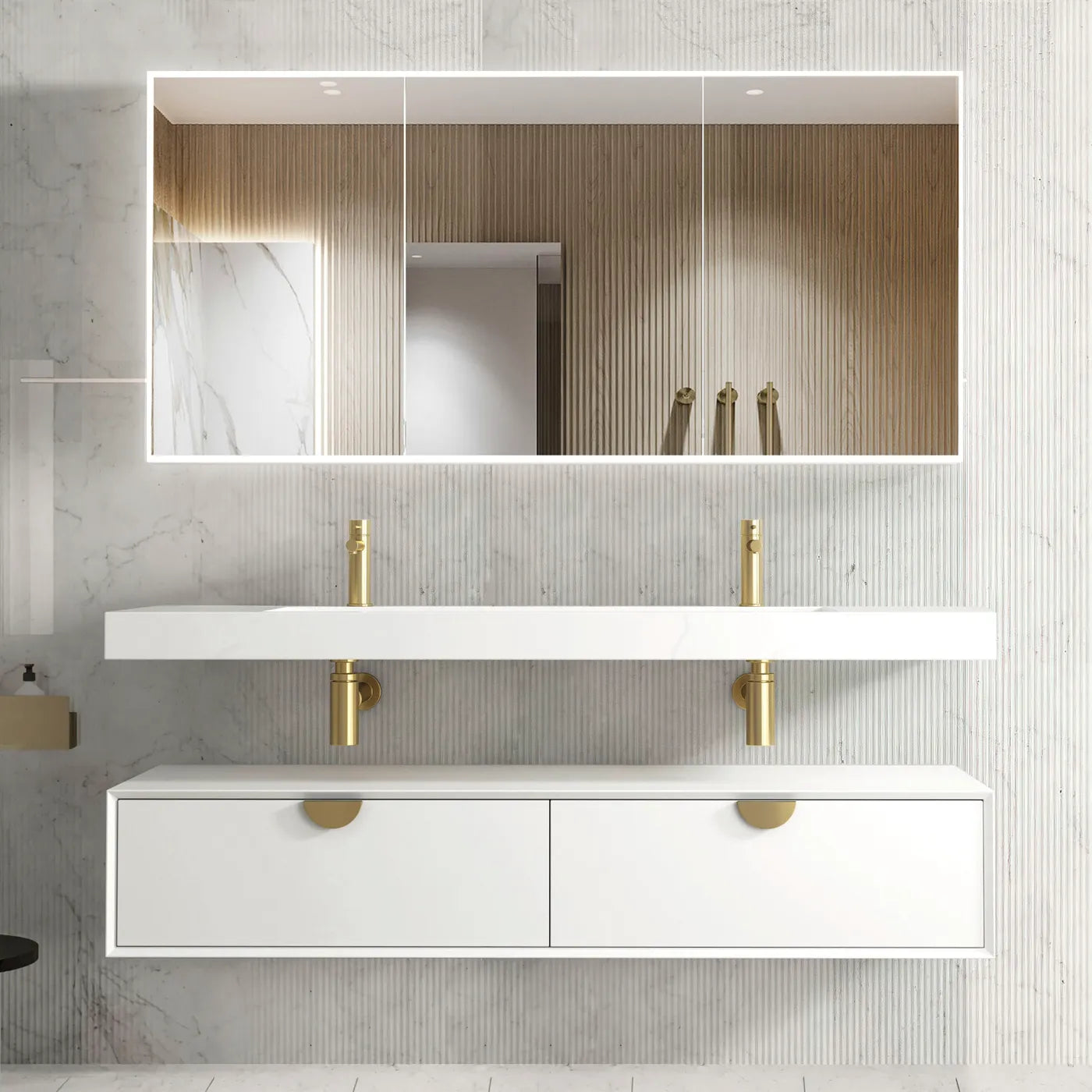 Exclusive Moonlight Solid Surface Rectangle Basin with Optional Mixer & Bottle Trap (1500x460x80)