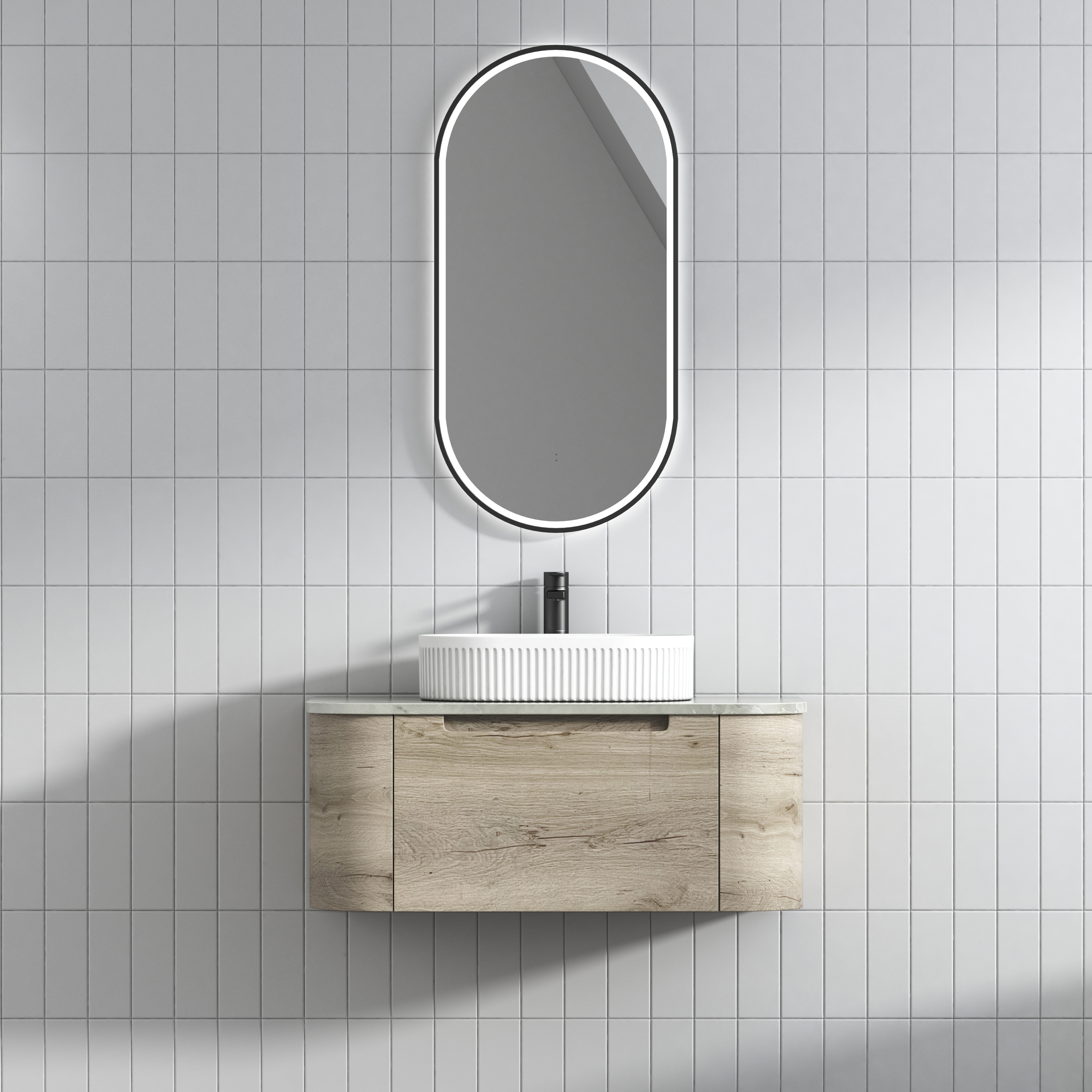 Shop Now! HAMILTON Wall - Hung Curve Vanity in Natural Oak with Multiple Sizes Available