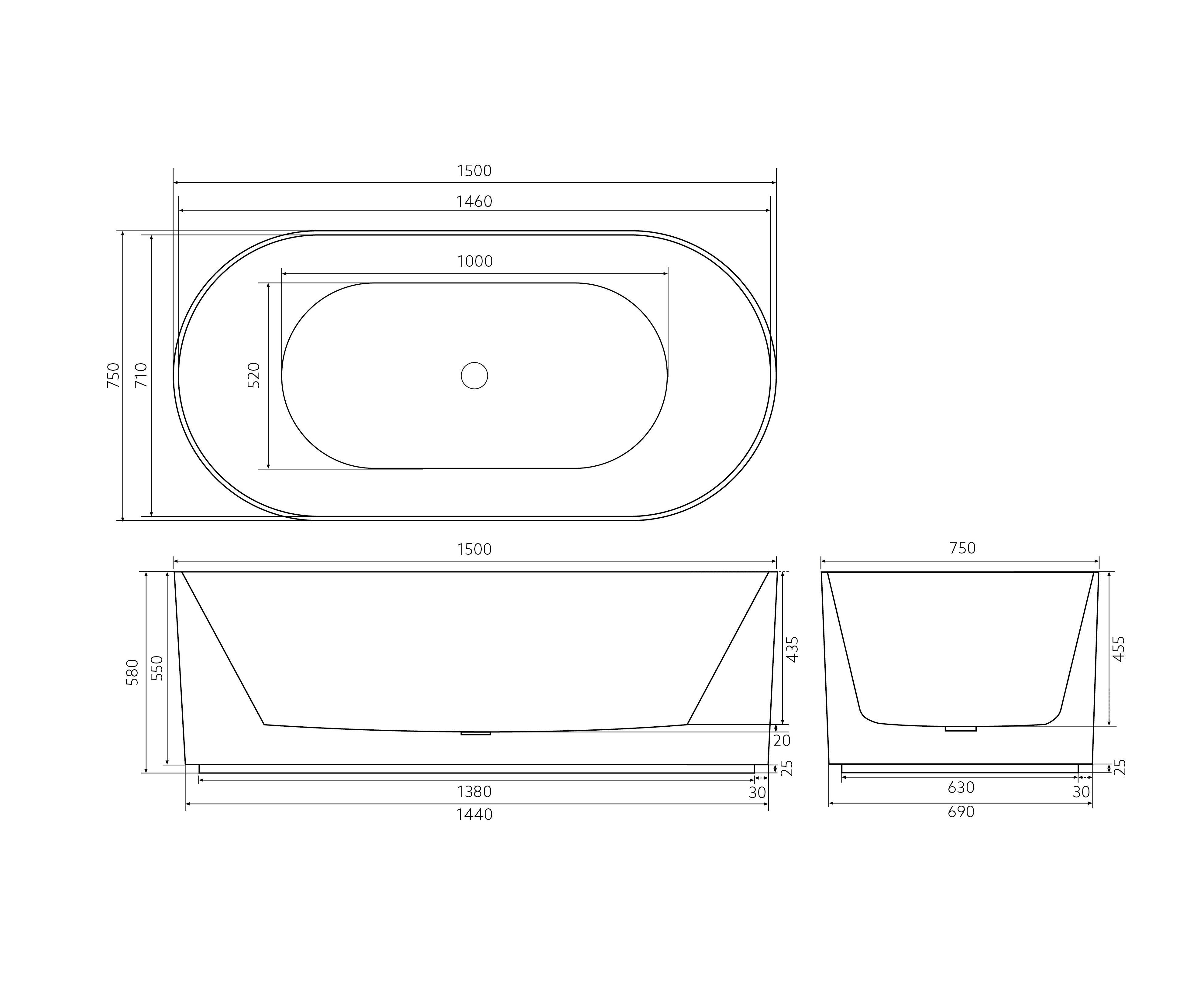 Ally Groove Freestanding Bathtub (Matte Black) - 1500mm/1700mm | Luxury Deal