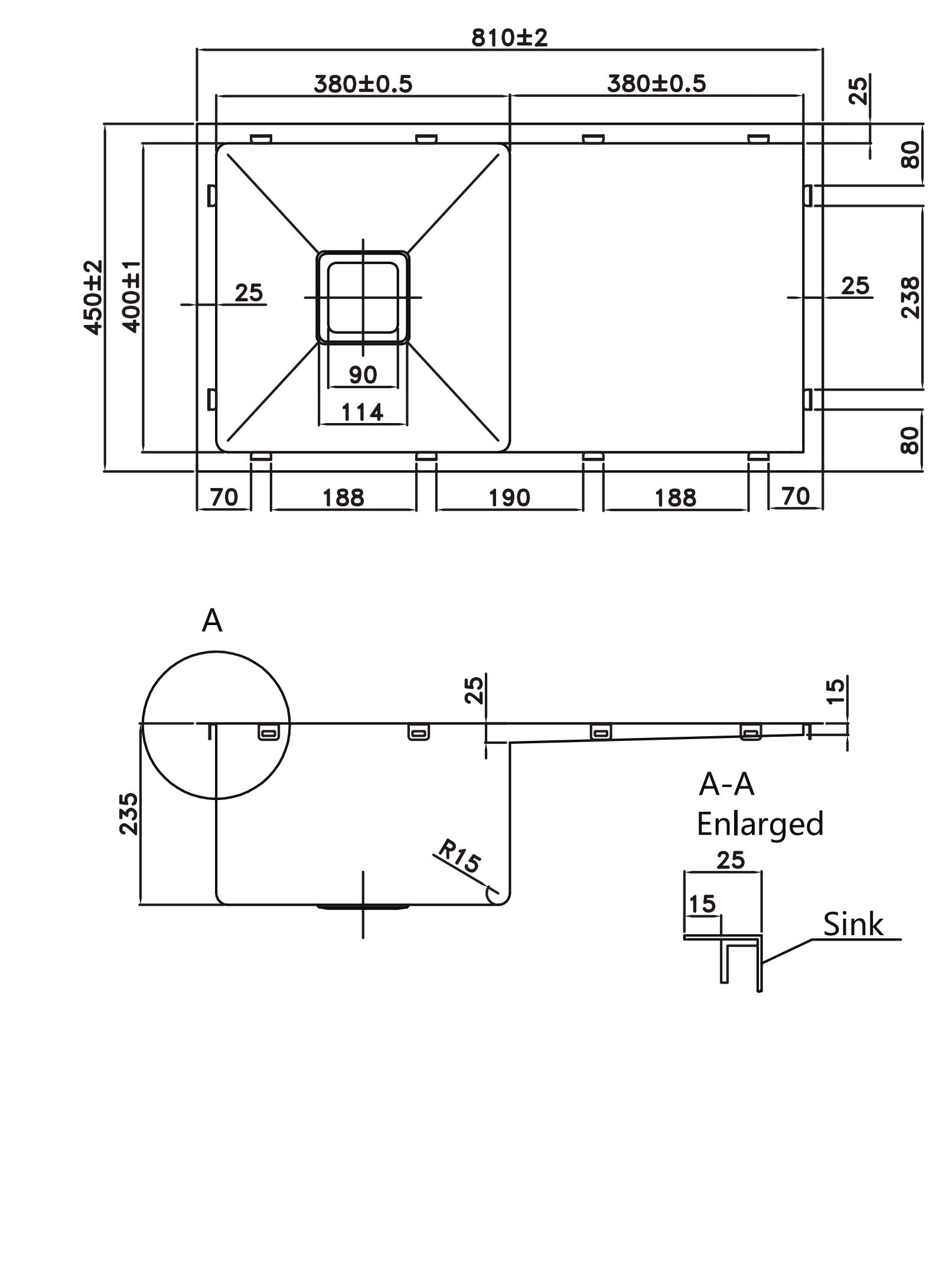 Hot Sale! Handmade POS Stainless Steel Single Kitchen Sink 810×450×235mm with Drainer