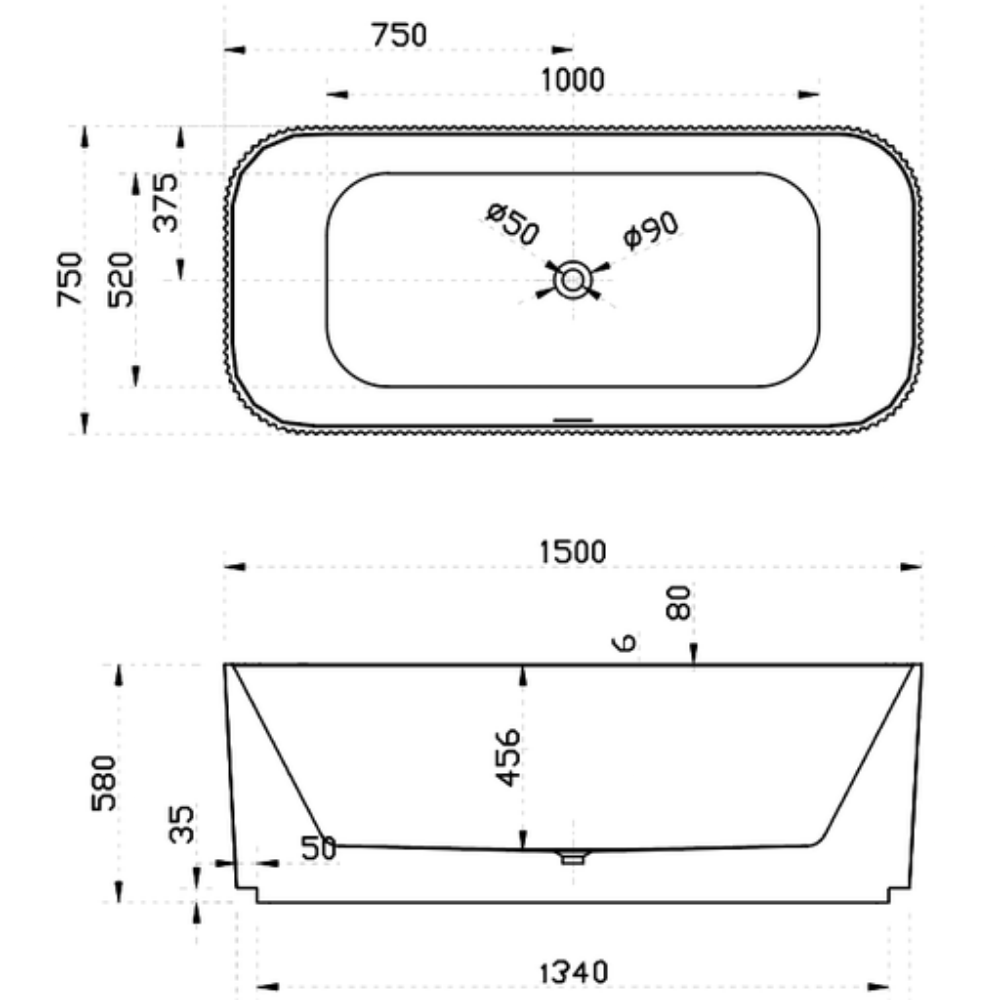 Hot Sale Milano Freestanding Bathtub in Matte Black & White, 1500/1700mm