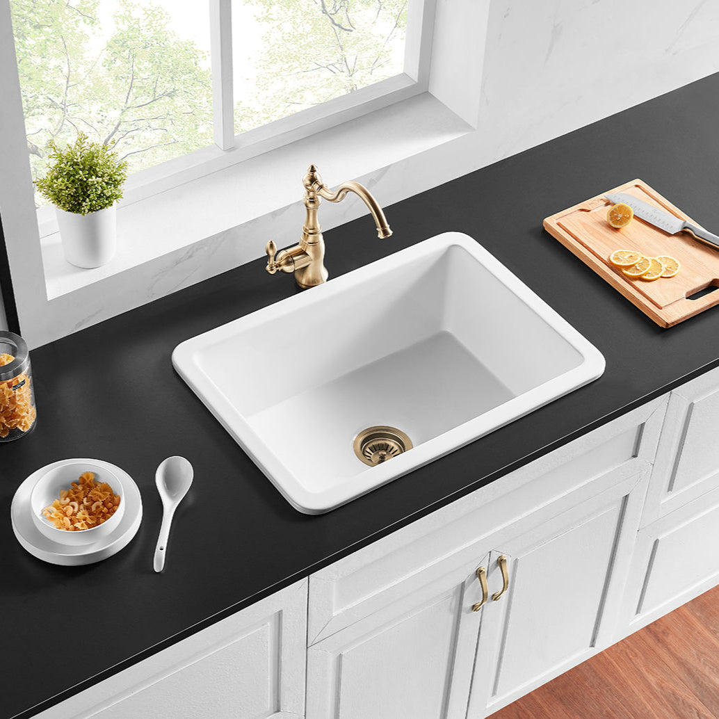 Glossy White Fireclay Undermount Kitchen Sink POS Camden 810x480x254mm