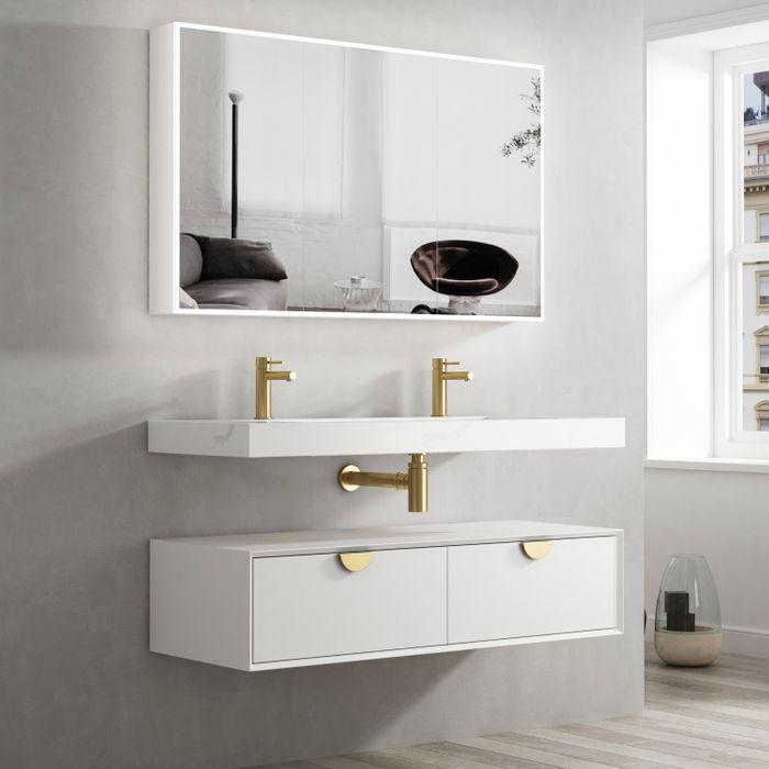 Exclusive Moonlight Solid Surface Rectangle Basin with Optional Mixer & Bottle Trap (1500x460x80)