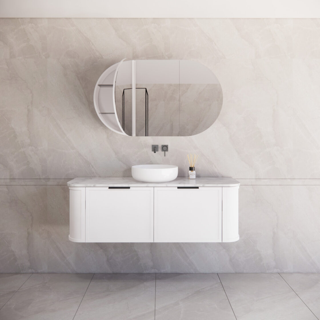 Matte White ABS Houston Curved Wall - Hung Vanity in All Sizes