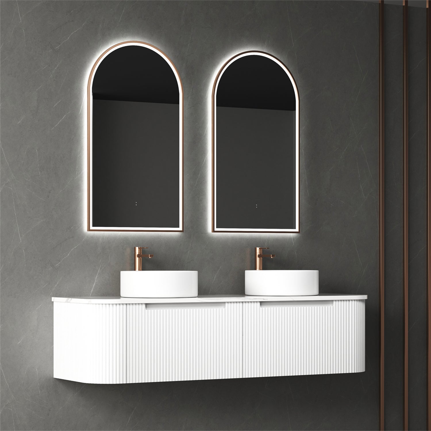 PETRA MARK II Wall - Hung Curved Vanity in Matte White, All Sizes Available, Ideal for Your Bathroom