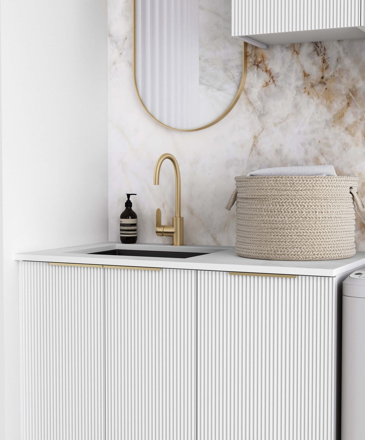 BURLEIGH 1715x600x2100mm White Stone - Top Laundry Cabinet Set (Style A)
