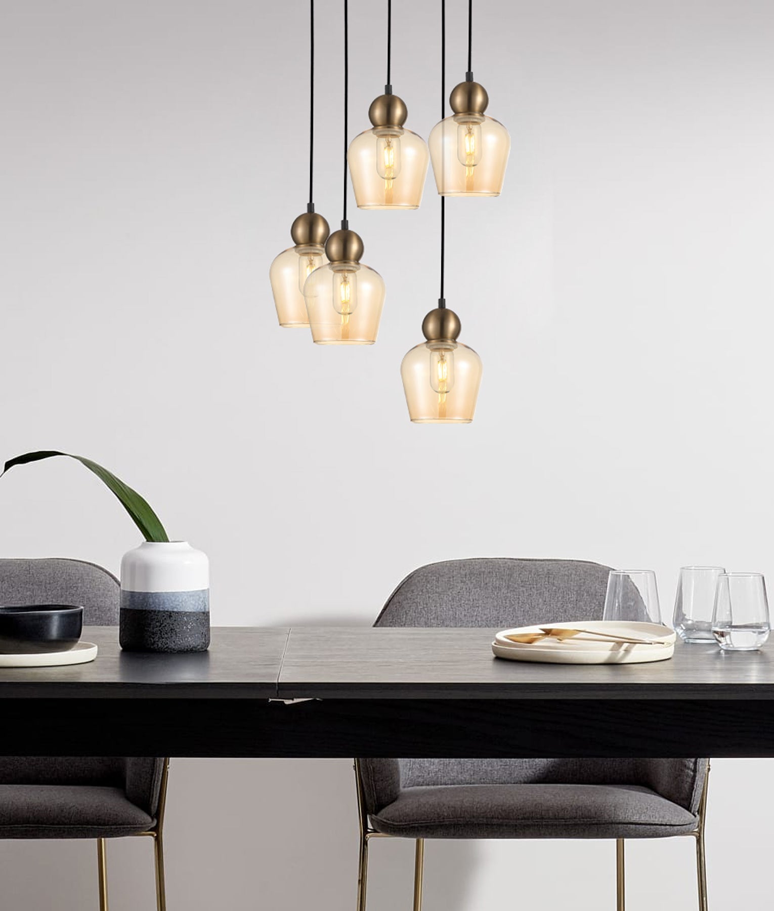 Exclusive CHAMPAN Interior Ellipse Pendant Lights in Bronze Amber/Black Smoke Glass