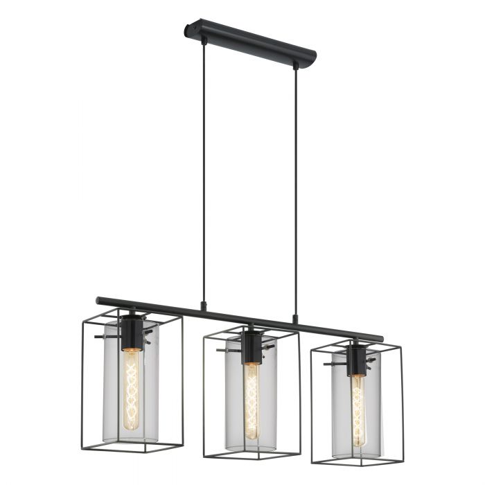 Hot Sale LONCINO 96 Pendant Light with Black Steel and Black-Transparent Smoked Glass