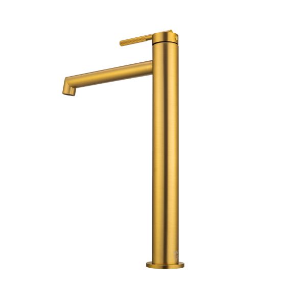 Exclusive Tall Brushed Yellow Gold Bathroom Basin Mixer with 15-Year Warranty