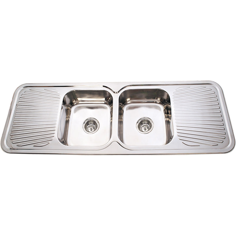 Chrome Cora Double Bowl & Double Drainer Sink 1500 x 500 x 180mm - Great Deal (Discontinued)