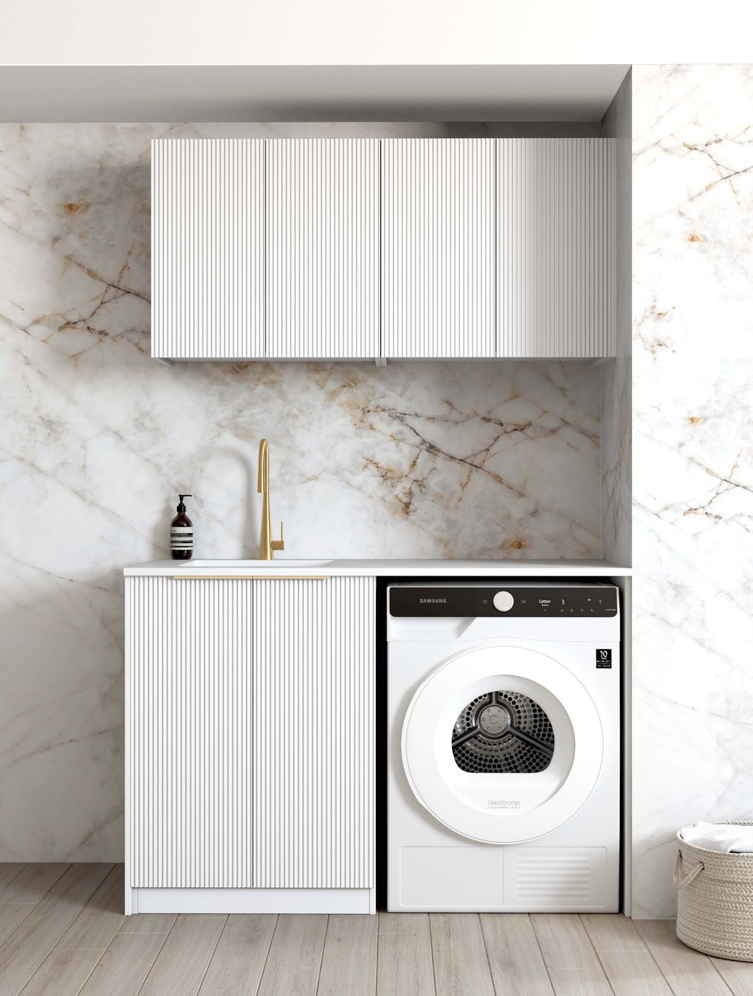 BURLEIGH 1305x600x2100mm White Stone - Top Laundry Cabinet Set (Style B)