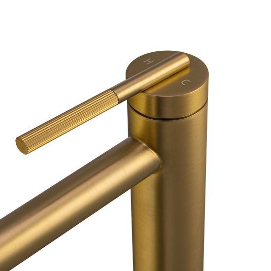 Exclusive Tall Brushed Yellow Gold Bathroom Basin Mixer with 15-Year Warranty