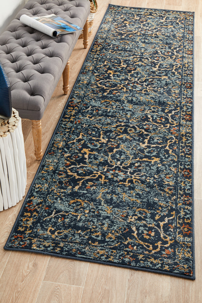 Sale! Oxford Navy Stem Runner Rug - Captivating Traditional Design for Any Space