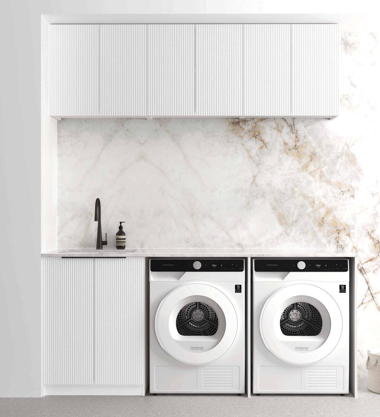BURLEIGH White Laundry Cabinet Set with Stone Top (Style A) - 1960x600x2100mm