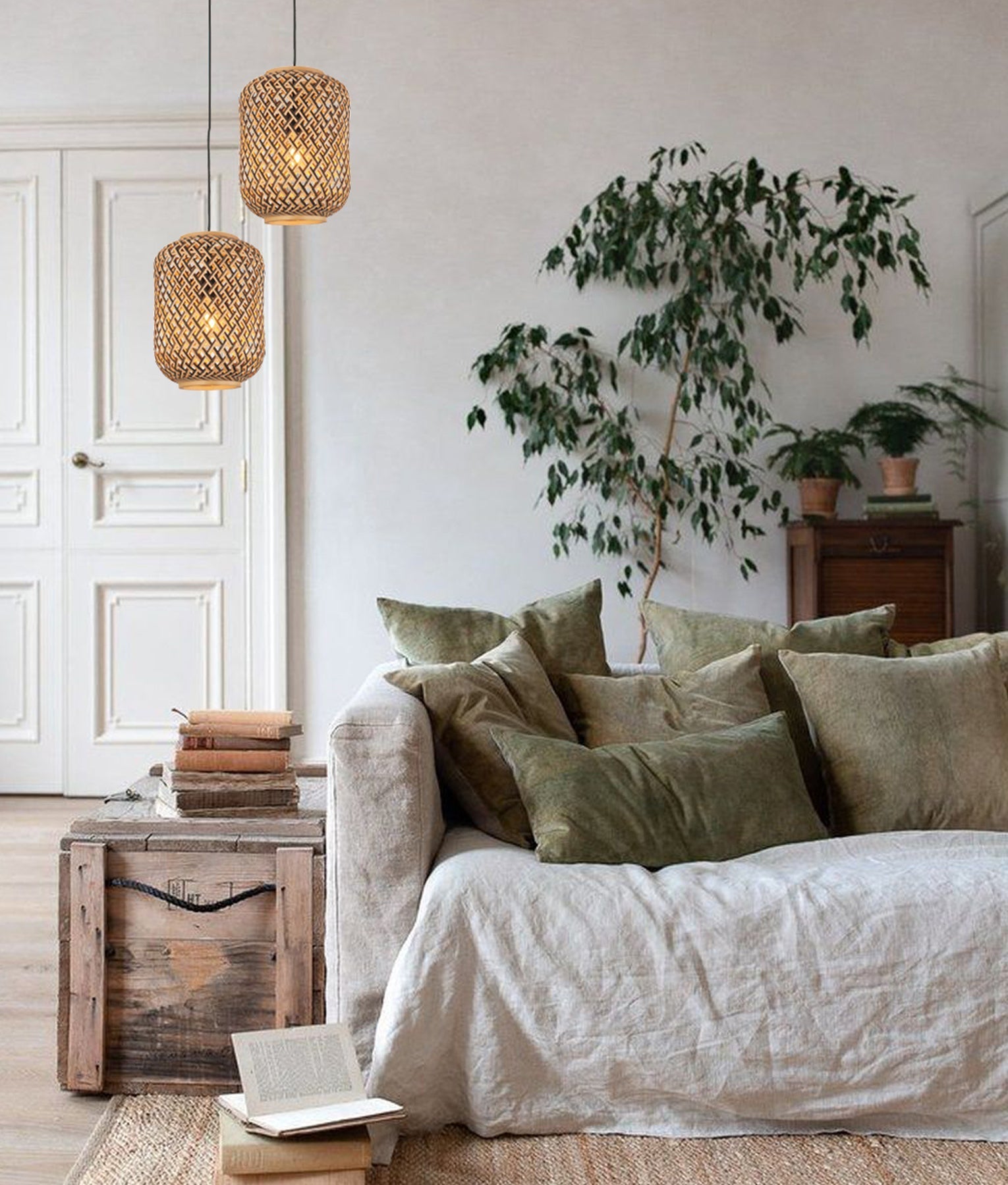 Hot Deal! Bohemian Brown/Natural Bamboo Cylinder Interior Pendant Light