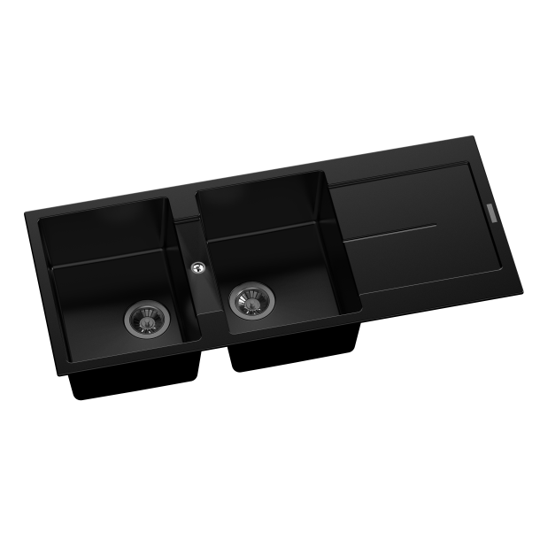 CARYSIL ENIGMA 1160x500mm Double Kitchen Sink in Metallic Black with Drainboard