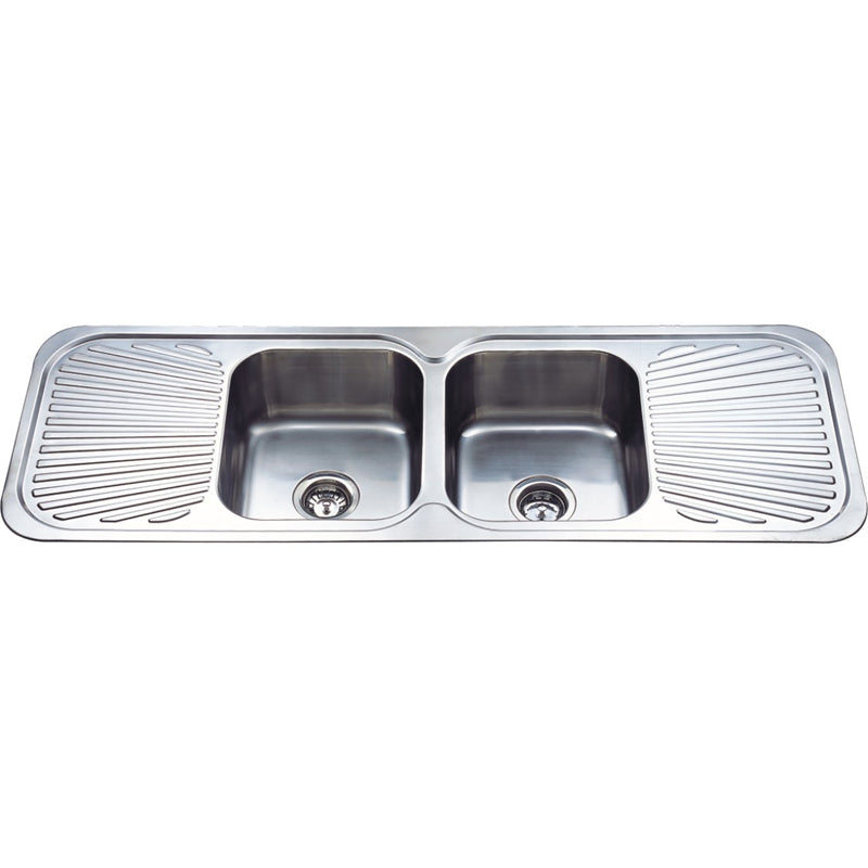Chrome Cora Double Bowl with Double Drainer, 1380 x 480 x 170mm