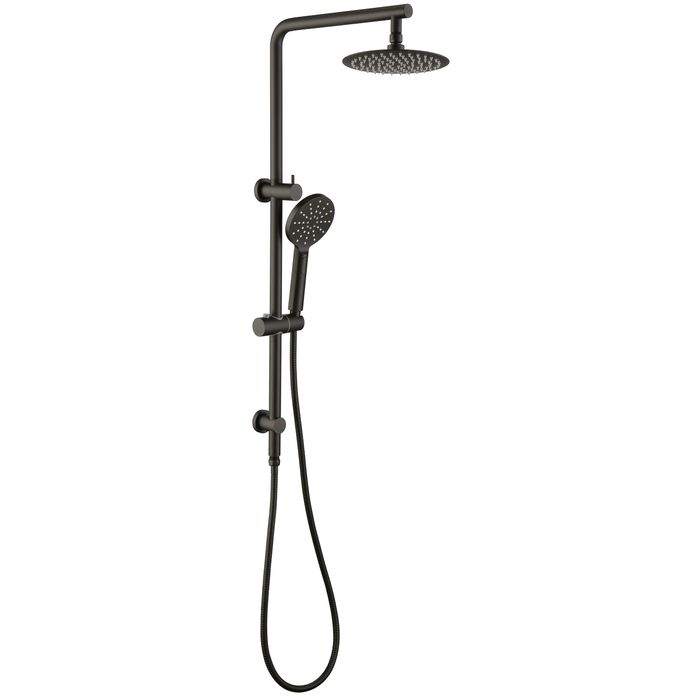 Hot Deal! PAVIA 200mm Gun Metal Twin Shower on Rail with Top Inlet