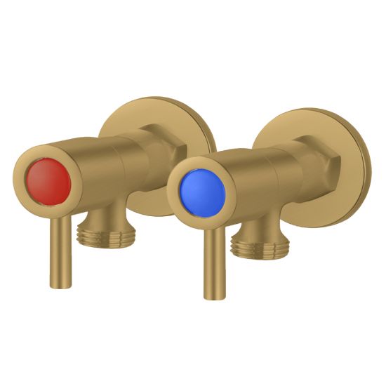 Hot Deal! Pentro Yellow Gold Brushed Round Brass Washing Machine Taps Set