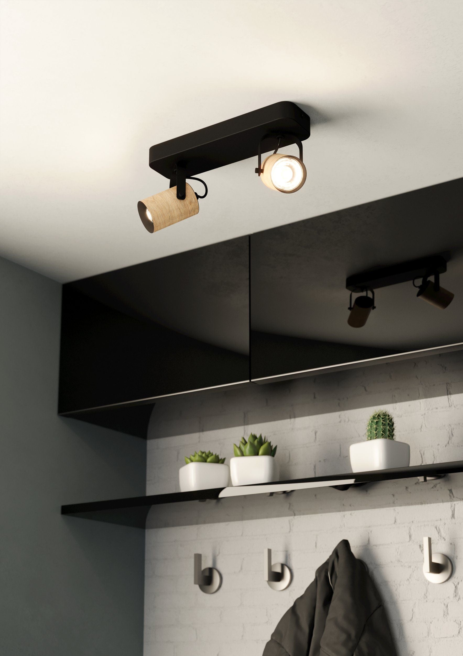 Black Steel and Brown Wood CAYUCA Directional Spotlight