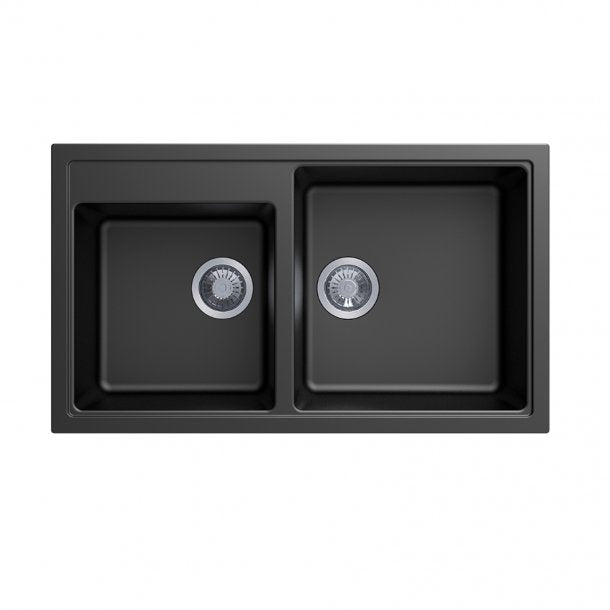 CARYSIL VIVALDI Double Kitchen Sink - Black Granite, 860x500mm, Lifetime Warranty!