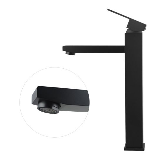 Matte Black Square Tall Bathroom Basin Mixer with Modern Design