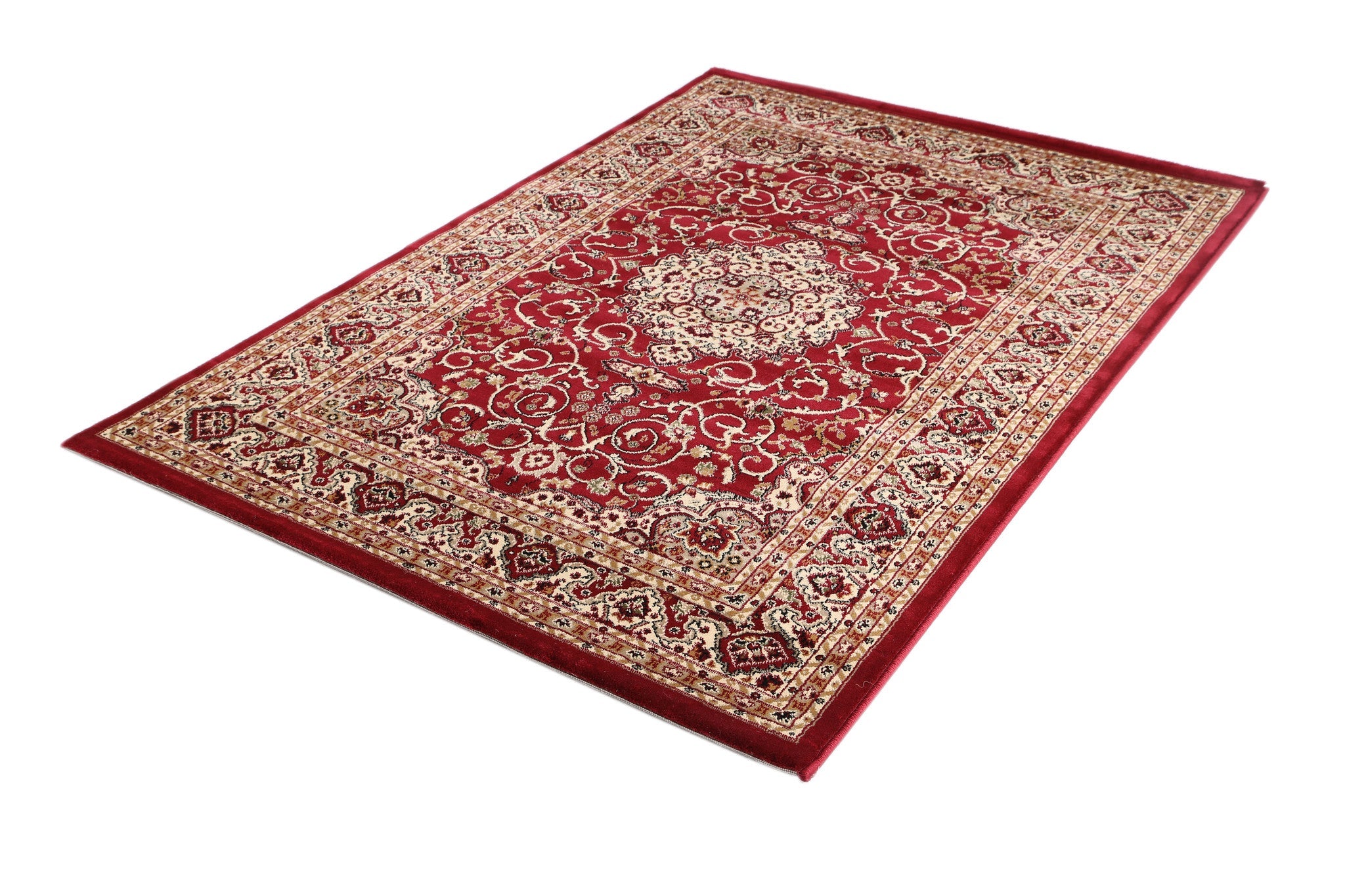 Exclusive Red Bordered Traditional Flower Rug - Washable & Durable