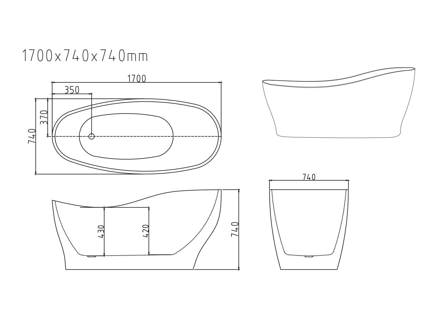 Clara Glossy White Freestanding Bathtub Available in 1500mm and 1700mm Sizes