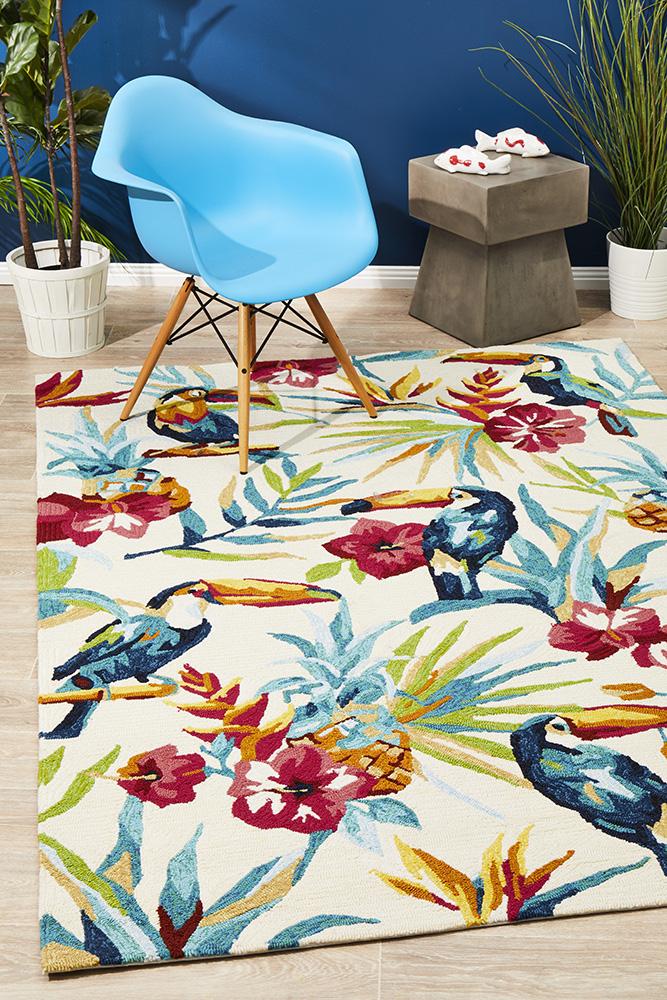 Hot Deal! Copacabana Toucan Tropical Indoor-Outdoor Cream Rug
