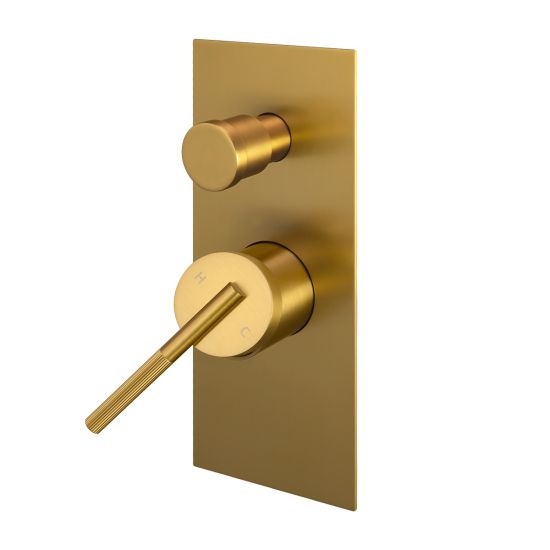 Hot Deal! CADDENCE Series Wall - Mounted Brushed Yellow Gold Bathroom Shower Mixer with Diverter
