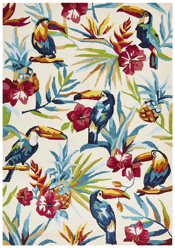 Hot Deal! Copacabana Toucan Tropical Indoor-Outdoor Cream Rug