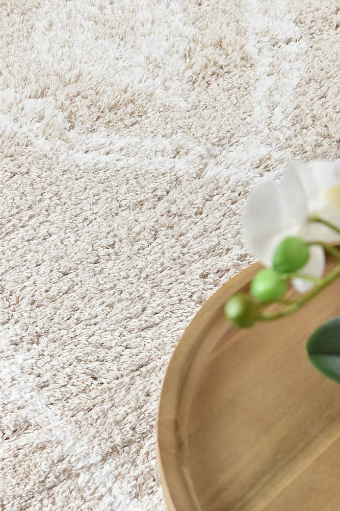 Stylish Beige Cobi Rug 8745A with Soft Shaggy Pile