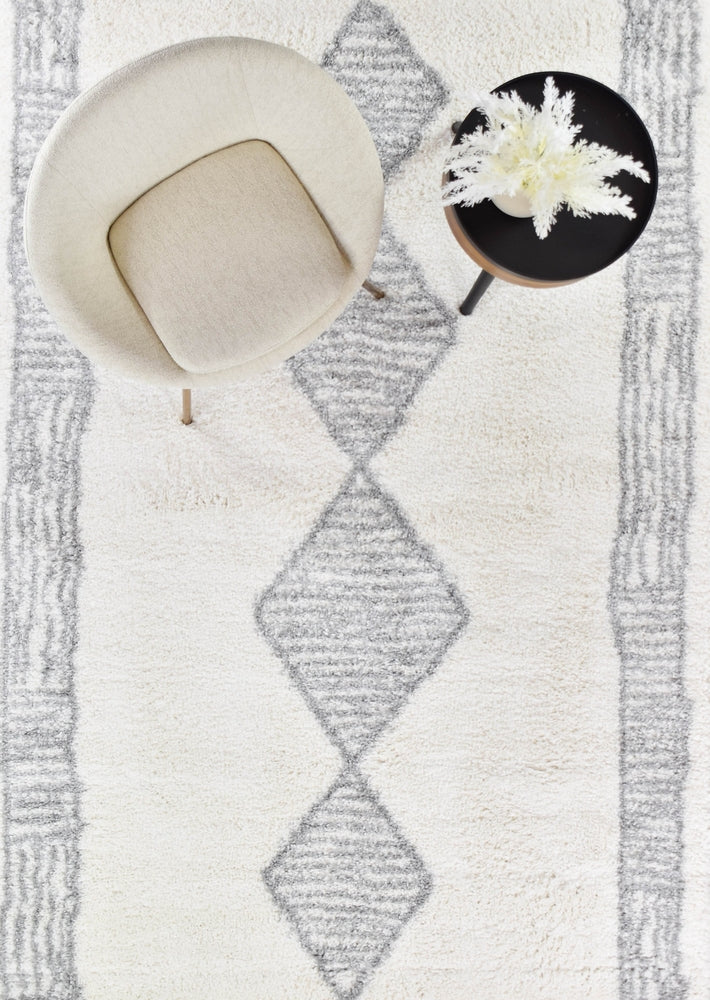 On Sale! Grey Palermo Shaggy Geometric Design Machine-Made Floor Rug - 25mm Pile