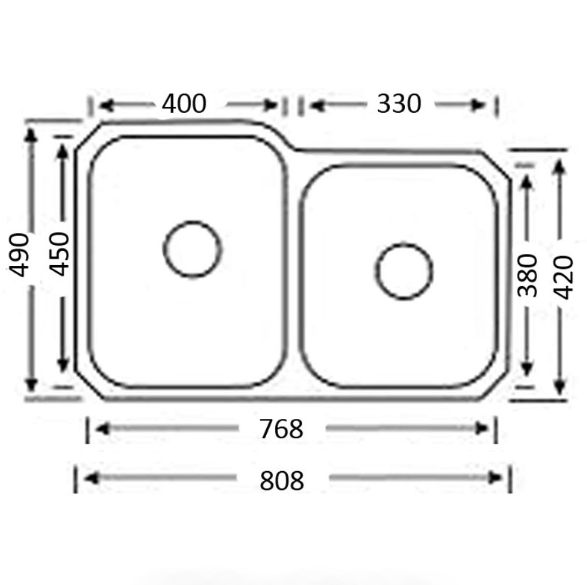 Chrome Cora Double Bowl Undermount Sink, 808 x 490mm
