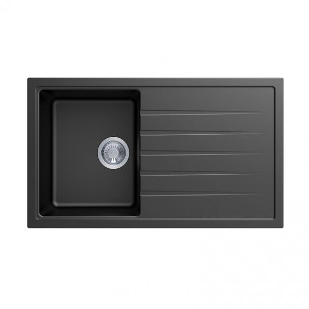 Carysil Vivaldi Metallic Black Granite Kitchen Sink with Drainboard - 860x500mm, Lifetime Warranty!