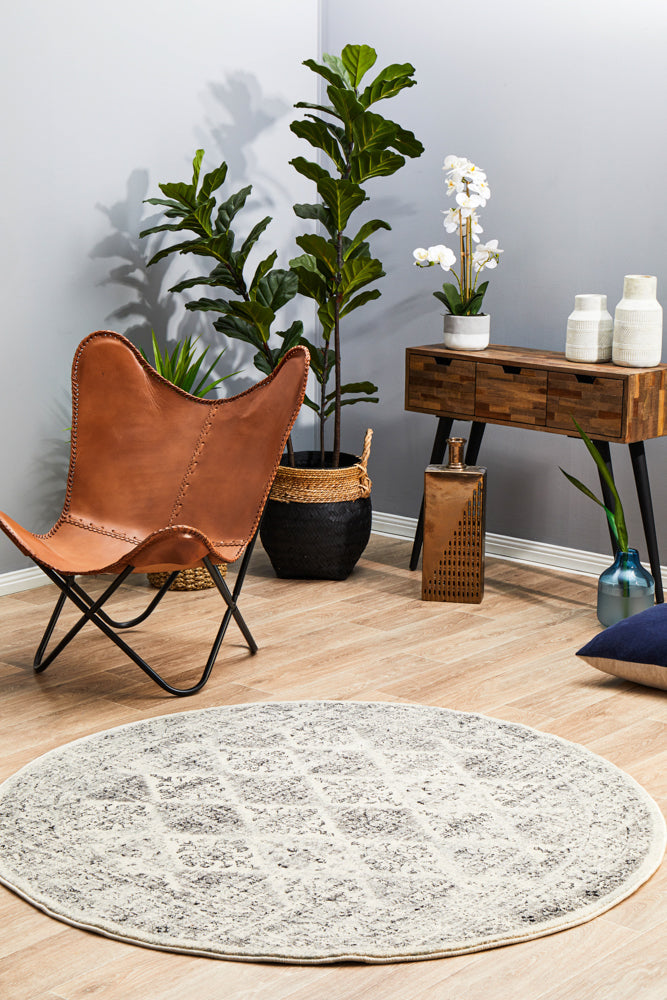 Stylish Century 999 Grey Round Polypropylene Rug for Modern Decor