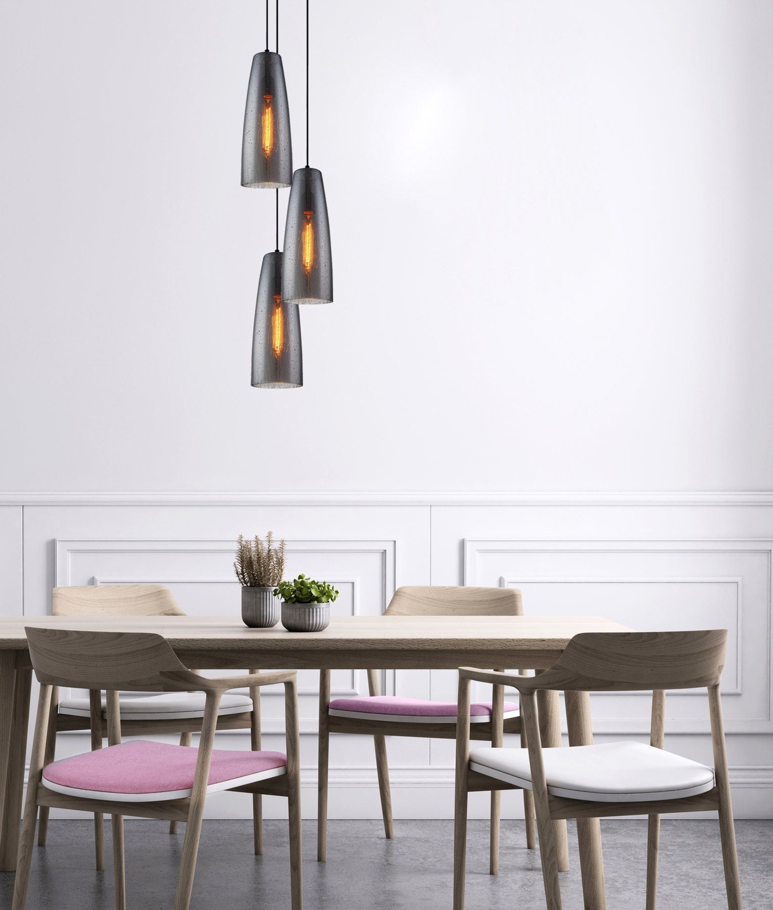 CHUVA: Long Cone Smoke Black Glass Pendant Light with Rain Drop Effect